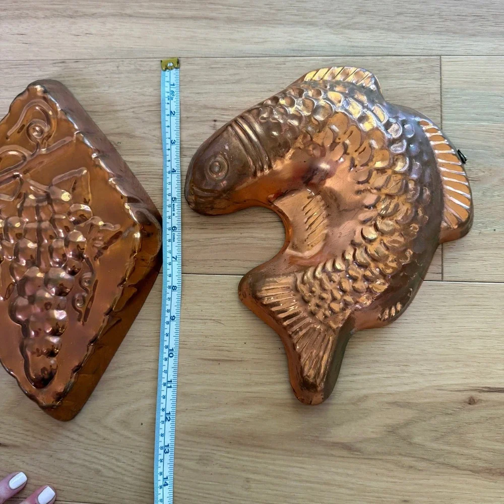 Vintage Copper Molds Set of‎ 3 Copper Fish Grapes Round MCM Kitchen Decor